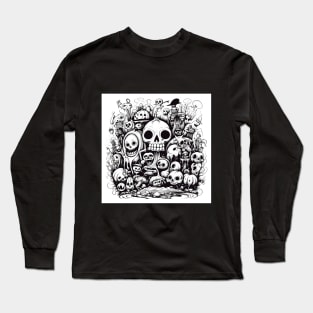 Halloween skull doodle Long Sleeve T-Shirt